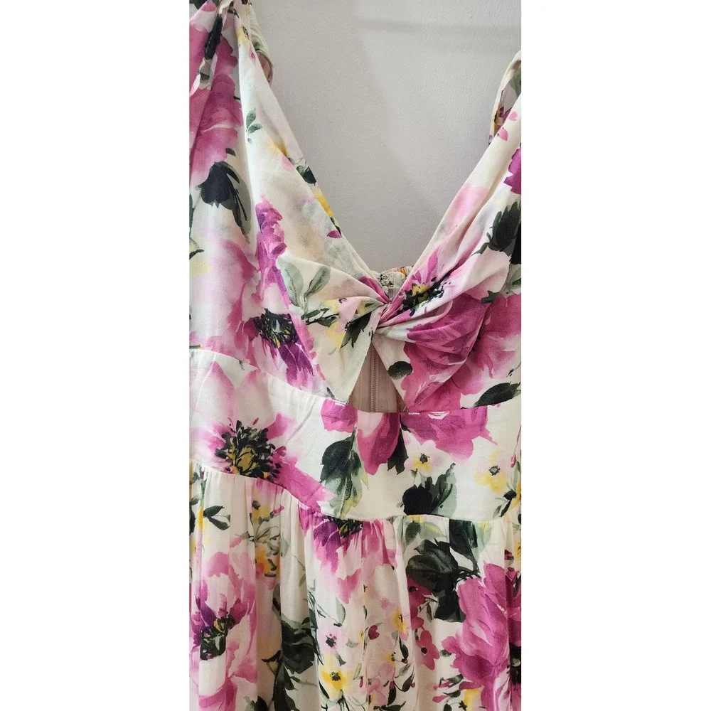Abercrombie & Fitch Pink Floral Tiered Maxi Dress XL Flutter Sleeve Twist Front